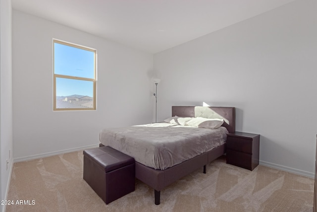 bedroom with light carpet