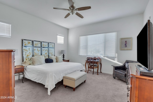 bedroom featuring ceiling fan and carpet floors