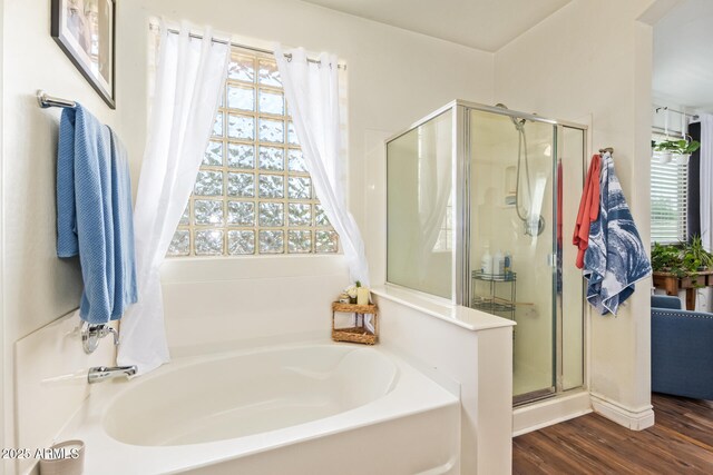 3381 E Canary Way, Chandler, AZ 85286 - full bathroom with plenty of natural light, a shower stall, a bath, and wood finished floors
