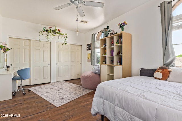 3381 E Canary Way, Chandler, AZ 85286 - bedroom with dark wood-style flooring and a ceiling fan
