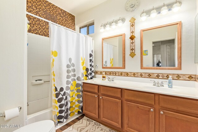 3381 E Canary Way, Chandler, AZ 85286 - full bath with double vanity, shower / tub combo, toilet, and wood finished floors
