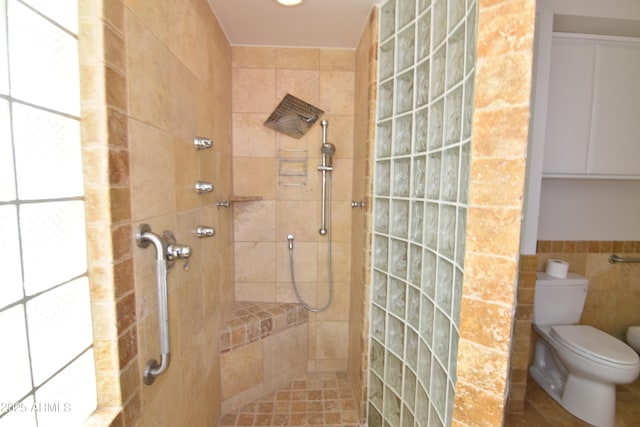 2570 E Manzanita St, Apache Junction, AZ 85119 - bathroom featuring tile walls, toilet, and walk in shower