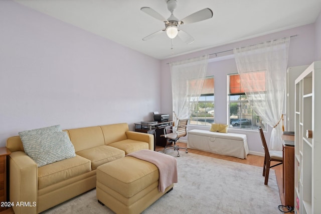 interior space featuring ceiling fan and light hardwood / wood-style floors