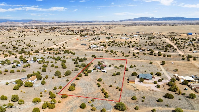 aerial view with a mountain view, a desert view, and a rural view