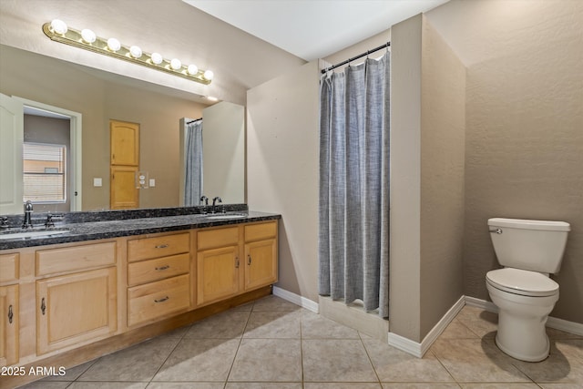 20464 E Bronco Dr, Queen Creek, AZ 85142 - full bath featuring double vanity, tile patterned flooring, and a shower with shower curtain