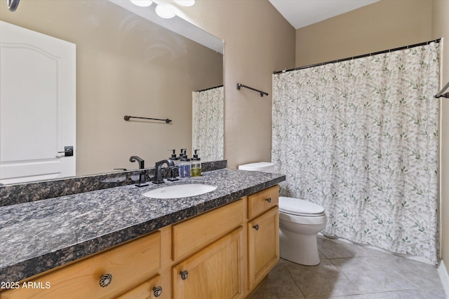 20464 E Bronco Dr, Queen Creek, AZ 85142 - bathroom with vanity, tile patterned floors, and a shower with shower curtain