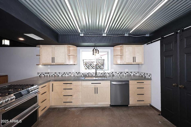 5634 N 39th Ave, Phoenix, AZ 85019 - kitchen with open shelves, a sink, light brown cabinets, and stainless steel appliances
