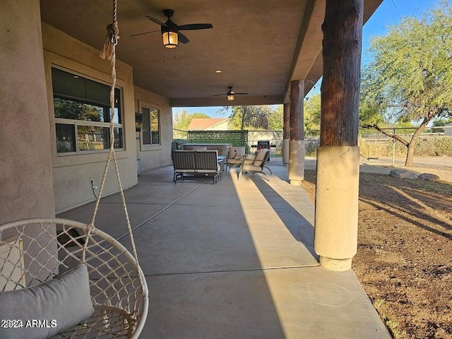 view of patio / terrace featuring outdoor lounge area and ceiling fan