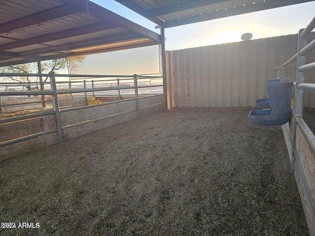 yard at dusk with an outdoor structure