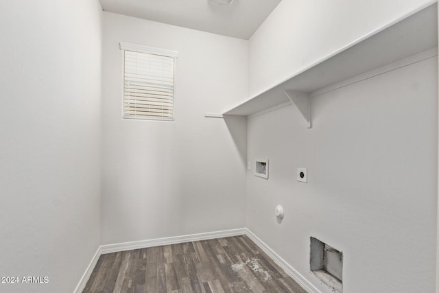 clothes washing area featuring washer hookup, hookup for an electric dryer, and dark wood-type flooring