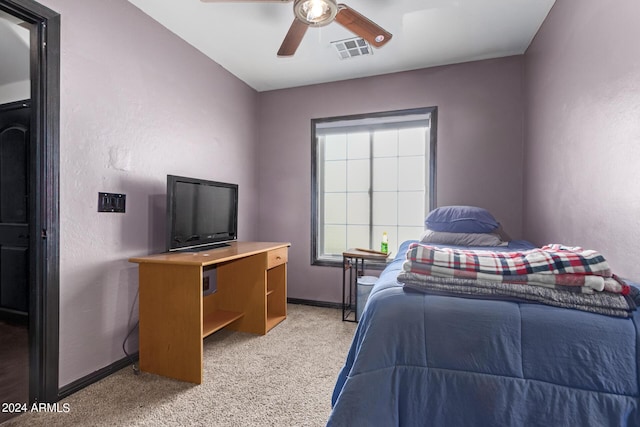 4243 E Jasper Dr, Gilbert, AZ 85296 - bedroom with light carpet, baseboards, and a ceiling fan