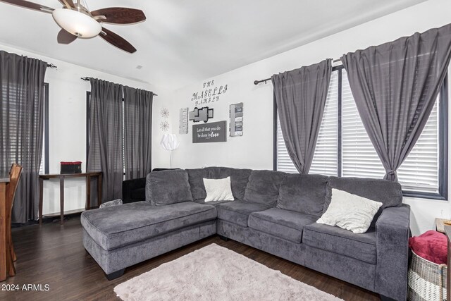 4243 E Jasper Dr, Gilbert, AZ 85296 - living area featuring a ceiling fan and wood finished floors