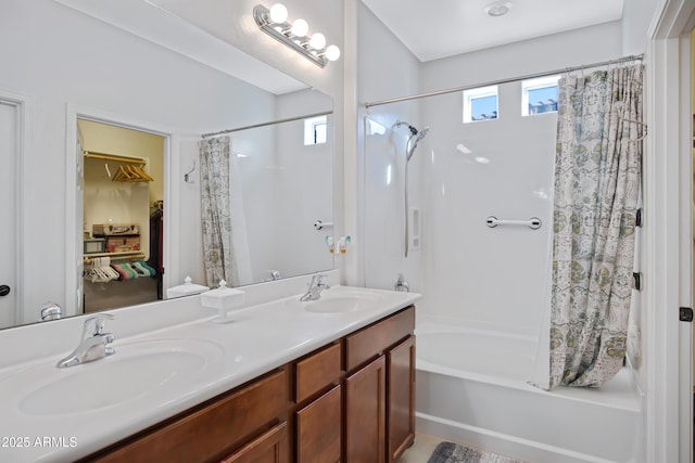 bathroom with vanity and shower / bath combo