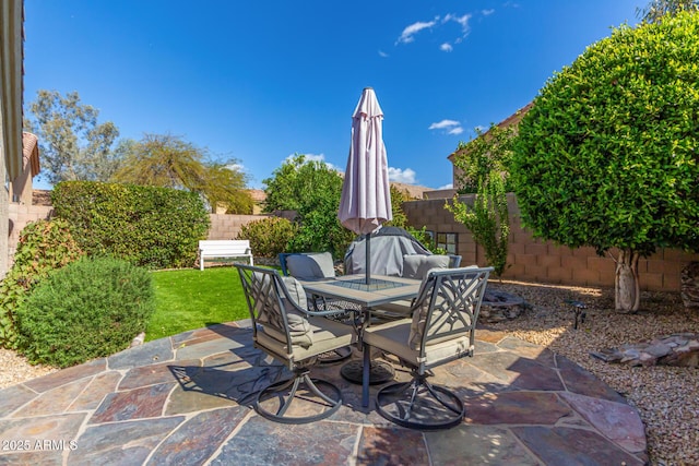 view of patio / terrace with outdoor dining area and a fenced backyard