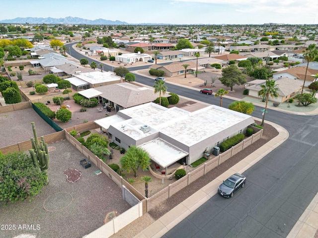 bird's eye view featuring a residential view and a mountain view