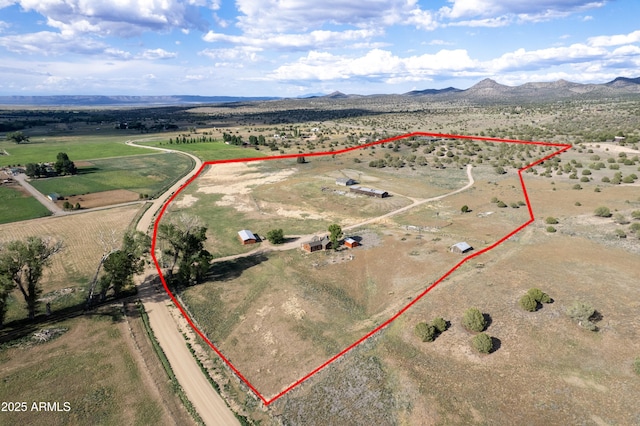 19125 N Lower Territory Rd, Prescott, AZ 86305 - overview of rural landscape with property boundaries highlighted and a mountainous background