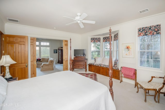 19125 N Lower Territory Rd, Prescott, AZ 86305 - bedroom featuring light carpet, crown molding, and ceiling fan