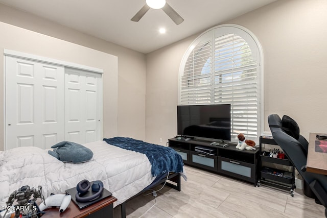 14058 S 24th Way, Phoenix, AZ 85048 - bedroom with a closet, multiple windows, a ceiling fan, and recessed lighting
