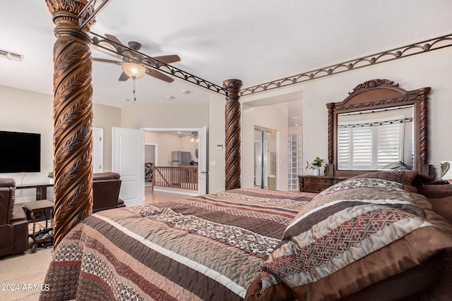 bedroom featuring ceiling fan and carpet flooring