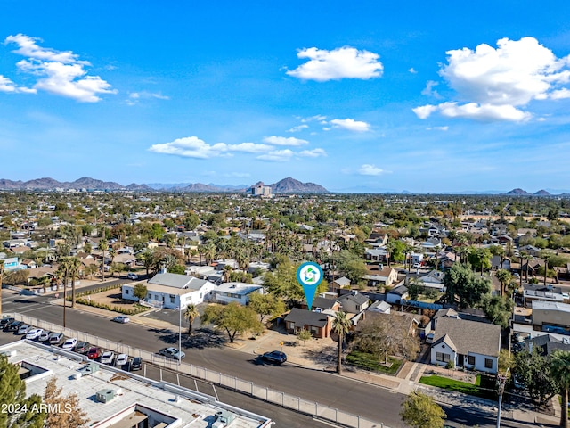 drone / aerial view featuring a mountain view