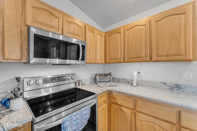 22609 S 214th Way, Queen Creek, AZ 85142 - kitchen featuring appliances with stainless steel finishes and vaulted ceiling