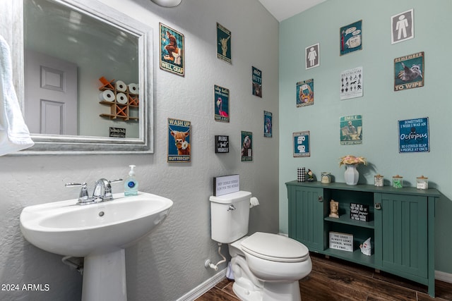 bathroom with wood-type flooring and toilet