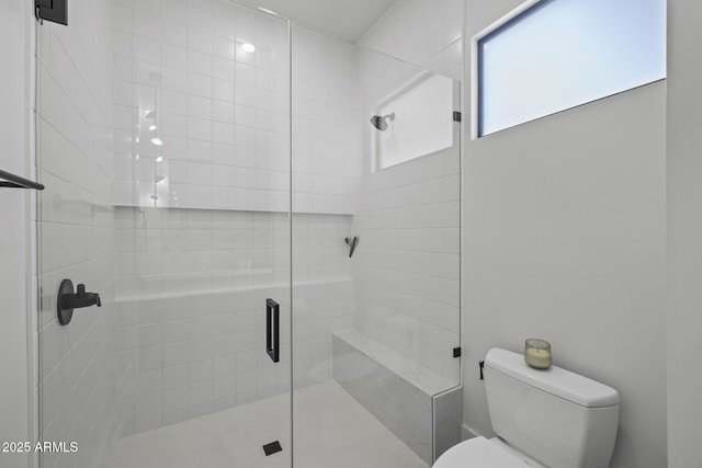 full bath featuring toilet and a shower stall