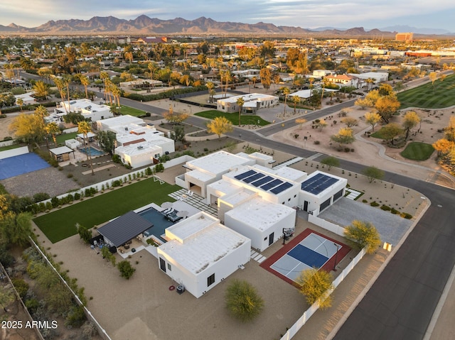 bird's eye view featuring a mountain view and a residential view