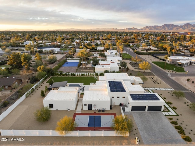 drone / aerial view with a mountain view and a residential view