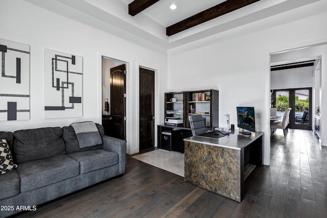 12228 E Wood Dr, Chandler, AZ 85249 - living area featuring recessed lighting, dark wood-type flooring, and beam ceiling