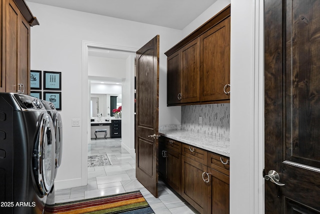 12228 E Wood Dr, Chandler, AZ 85249 - laundry room featuring washing machine and dryer and cabinet space