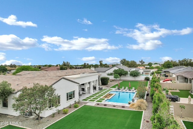 12228 E Wood Dr, Chandler, AZ 85249 - view of pool with a yard, a fenced backyard, a patio area, a fenced in pool, and a residential view