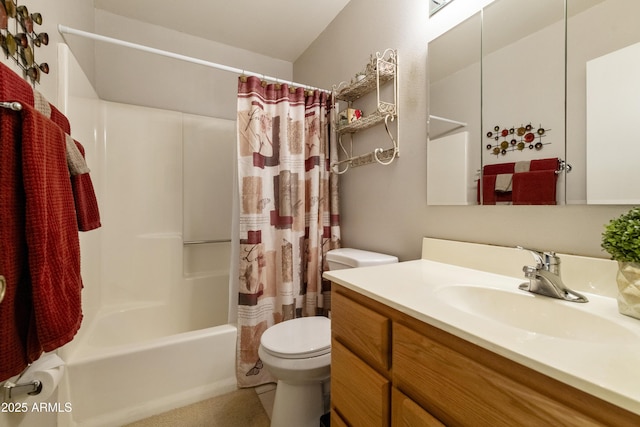 full bathroom featuring vanity, toilet, and shower / bath combo with shower curtain