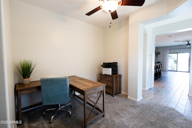 1364 W Spine Tree Ave, Queen Creek, AZ 85140 - carpeted office featuring a ceiling fan and baseboards