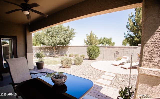 1364 W Spine Tree Ave, Queen Creek, AZ 85140 - fenced backyard featuring ceiling fan and a patio