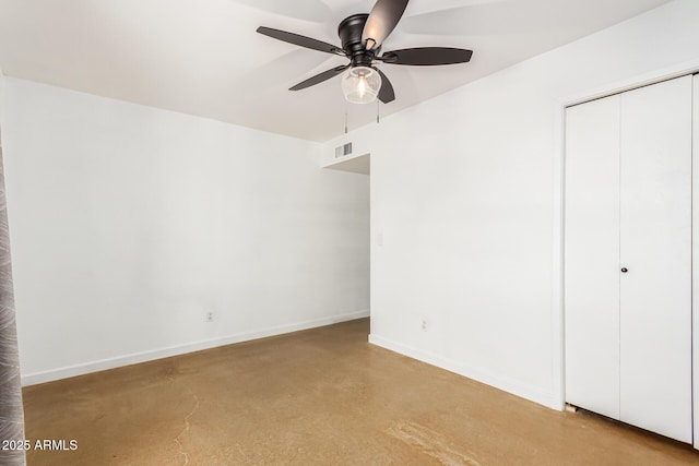 unfurnished bedroom with a closet and ceiling fan