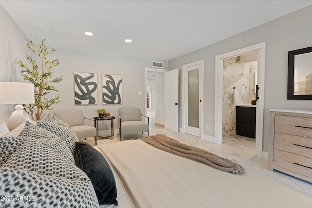 1509 W Kiowa Ave, Mesa, AZ 85202 - bedroom featuring recessed lighting, light marble finish floors, and ensuite bathroom