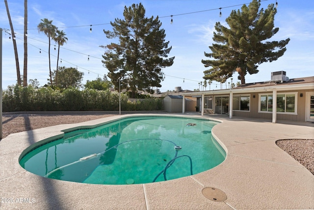 1509 W Kiowa Ave, Mesa, AZ 85202 - view of swimming pool with a patio area, a fenced backyard, and a storage shed
