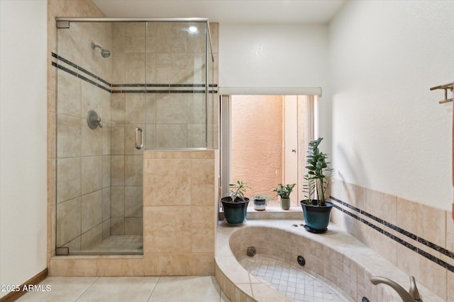 6208 E Paradise Ln, Scottsdale, AZ 85254 - bathroom featuring a bath, tile patterned floors, and a shower stall
