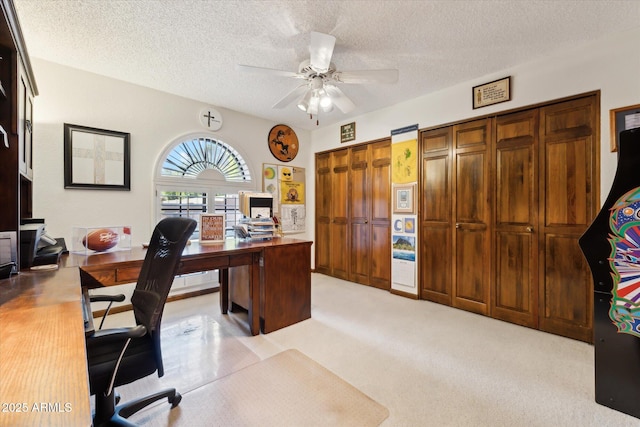 6208 E Paradise Ln, Scottsdale, AZ 85254 - home office featuring a textured ceiling, light colored carpet, and ceiling fan