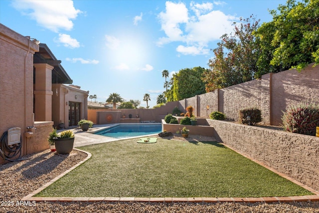 6208 E Paradise Ln, Scottsdale, AZ 85254 - view of pool with a yard, a fenced backyard, a fenced in pool, and a patio area