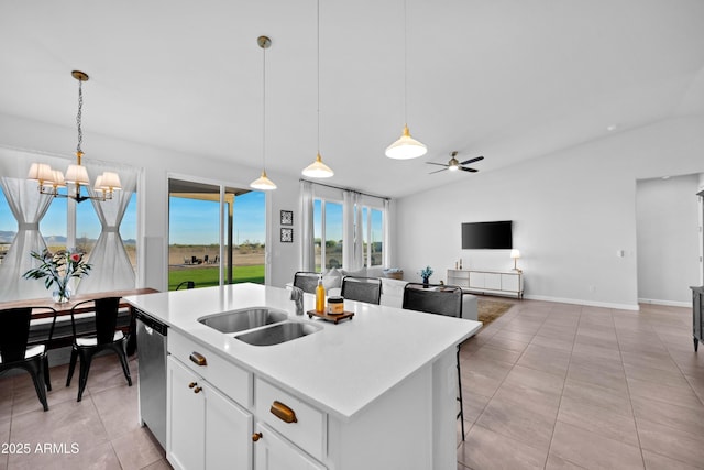 28435 N 249th Ln, Wittmann, AZ 85361 - kitchen with a sink, dishwasher, lofted ceiling, a chandelier, and light countertops