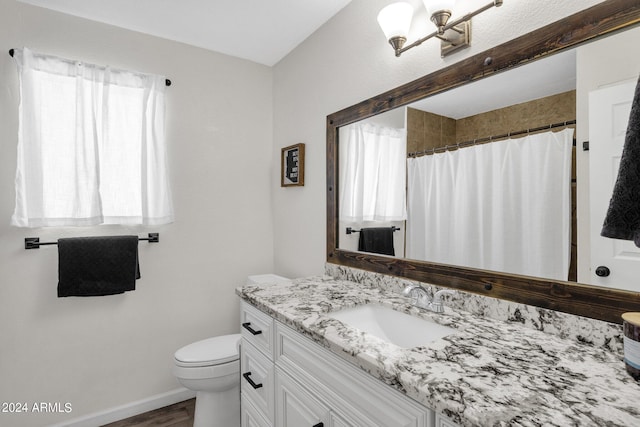 bathroom featuring wood-type flooring, vanity, toilet, and plenty of natural light