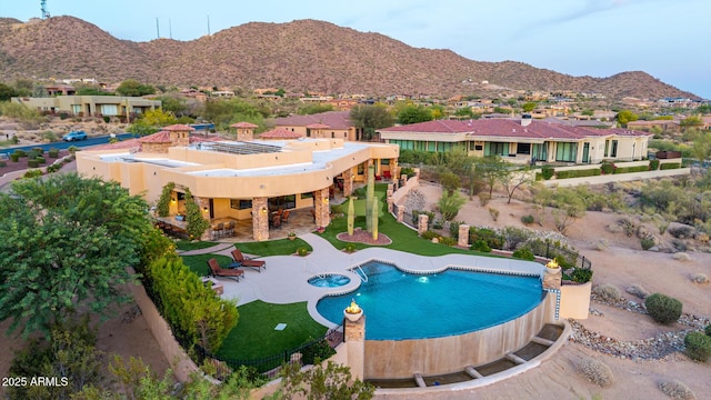 4328 N Pinnacle Ridge Cir, Mesa, AZ 85207 - outdoor pool featuring a mountain view, a patio area, and a residential view