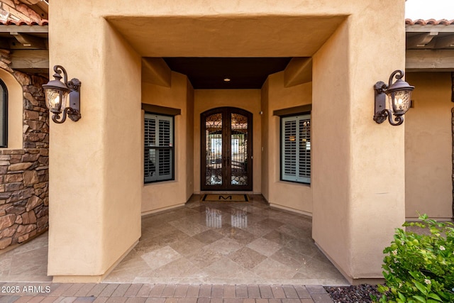 4328 N Pinnacle Ridge Cir, Mesa, AZ 85207 - entrance to property featuring french doors, stucco siding, and a tiled roof