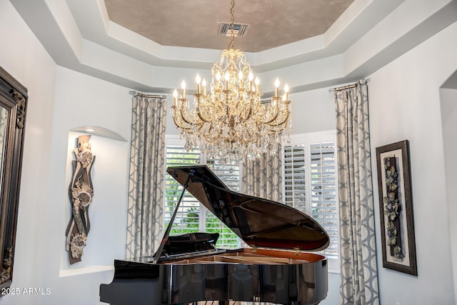 4328 N Pinnacle Ridge Cir, Mesa, AZ 85207 - living area with a tray ceiling and a chandelier
