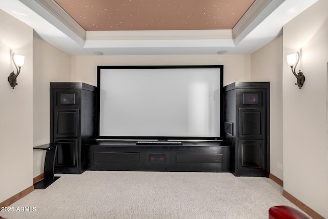 4328 N Pinnacle Ridge Cir, Mesa, AZ 85207 - carpeted home theater featuring a raised ceiling, baseboards, and ornamental molding