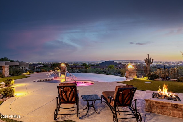4328 N Pinnacle Ridge Cir, Mesa, AZ 85207 - view of swimming pool featuring a fire pit and a patio area
