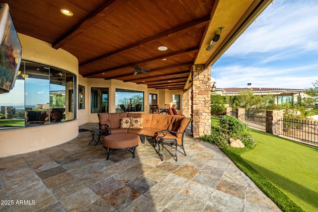 4328 N Pinnacle Ridge Cir, Mesa, AZ 85207 - view of patio / terrace featuring ceiling fan and an outdoor living space