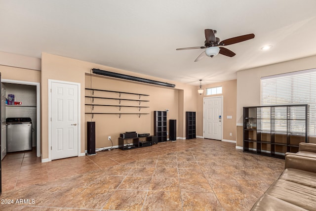 living room with ceiling fan